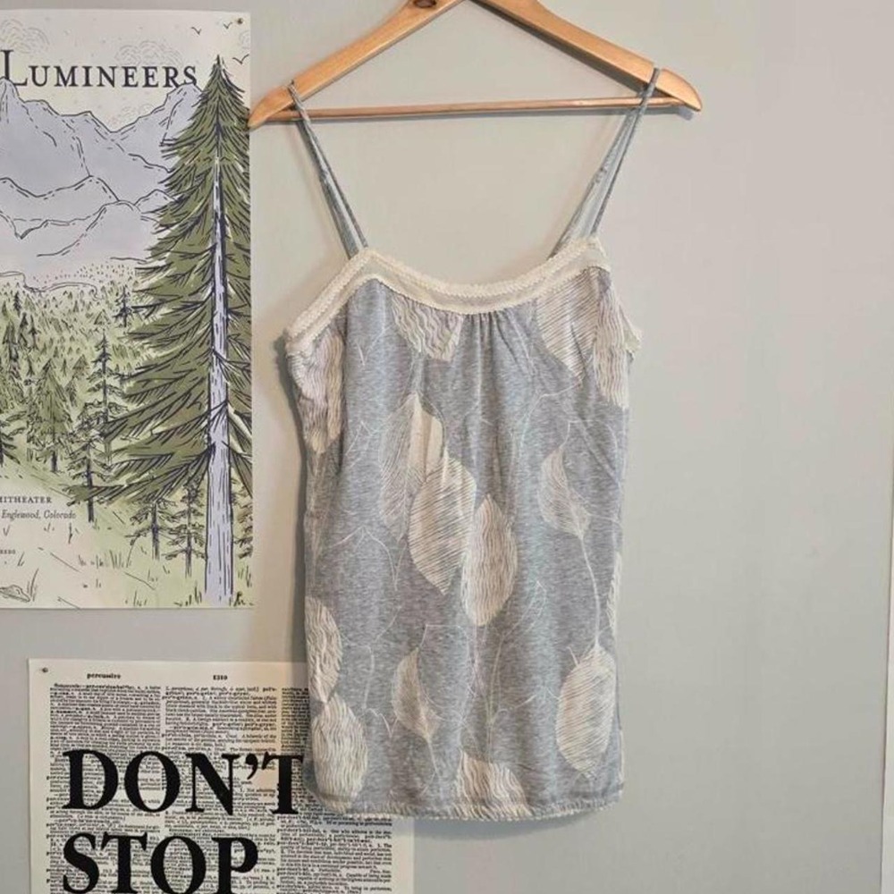 Vntg Y2K American Eagle Grey Lace Trim Tank Top - Picture 1 of 8
